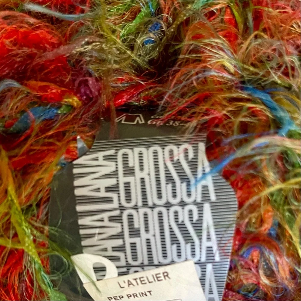 Lana Grossa Pep Print Red, Orange, Green Furry,  Fuzzy Yarn, 2 skeins